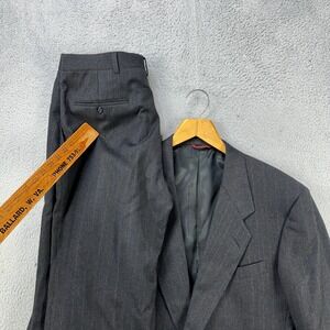 Hart Schaffner Marx Suit Pants 2 Piece Men 42R 34X28 Gray Stripe 2 Button Pocket